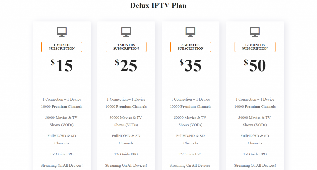 subscription plans of Delux IPTV