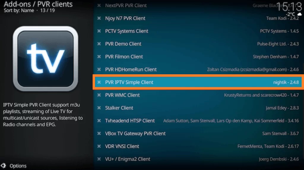 tap the PVR IPTV Simple Client 