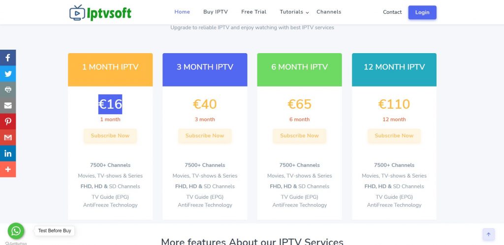 Choose any IPTV Soft subscription plan