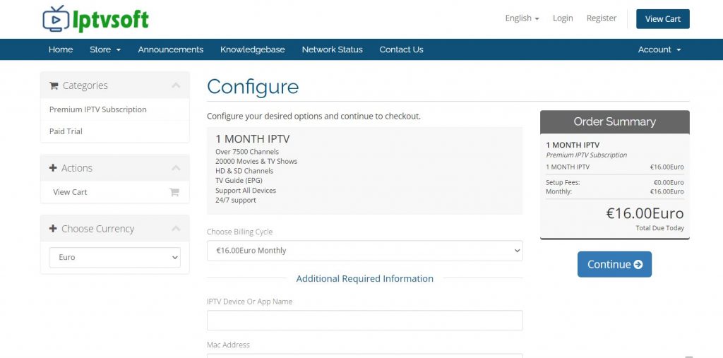 Click on the Continue button in the IPTV Soft Configure page