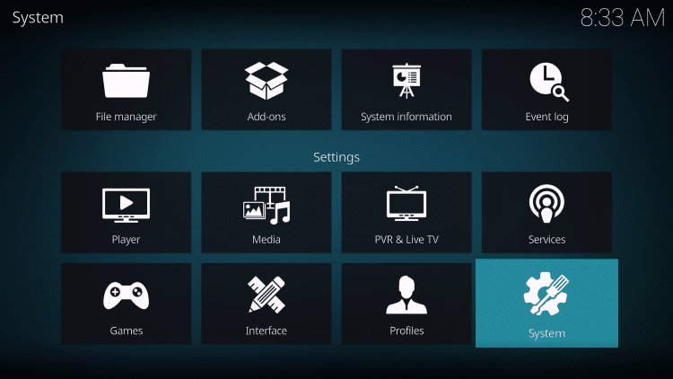 Click on System option