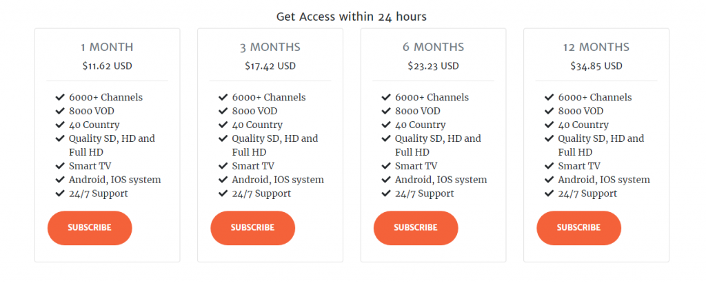 subscription plans of Start Light IPTV