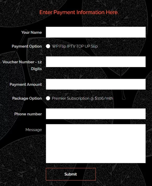 Enter the Flip IPTV subscription details