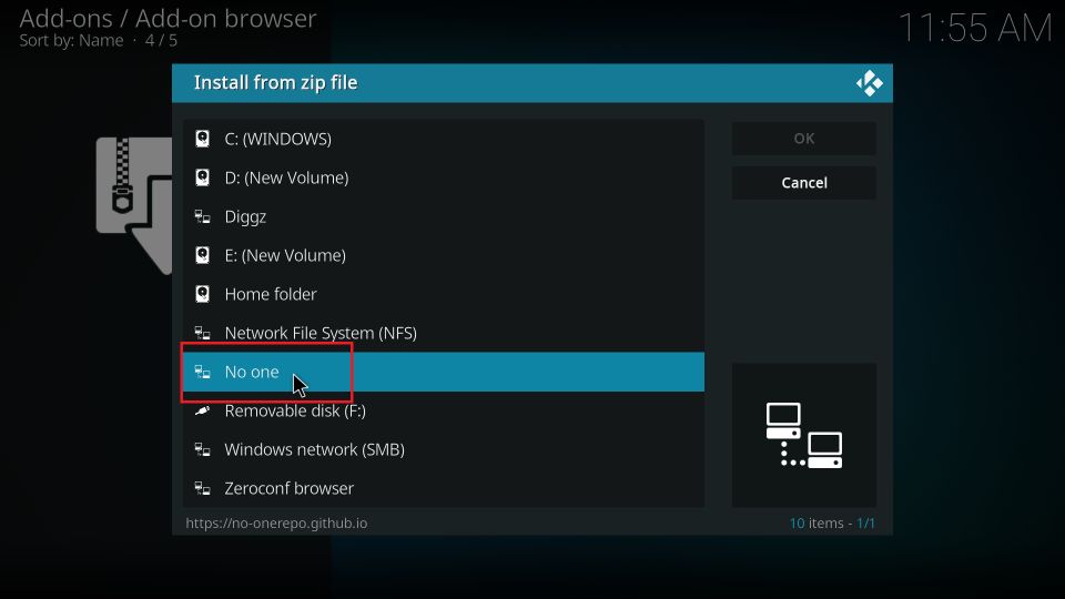 Select the Fluxus IPTV Addon zip file name