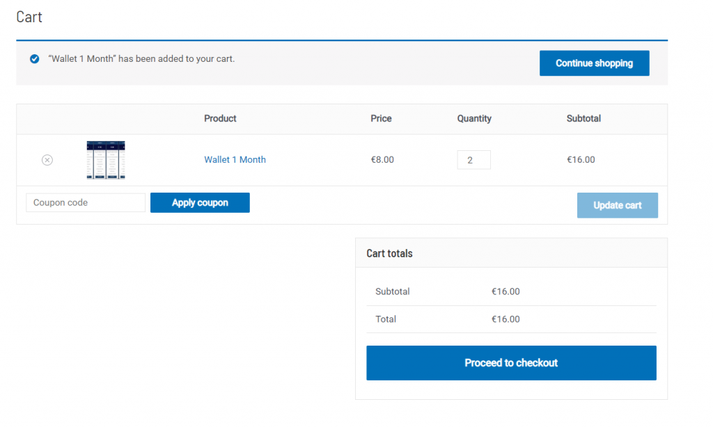 tap the Proceed to Checkout button
