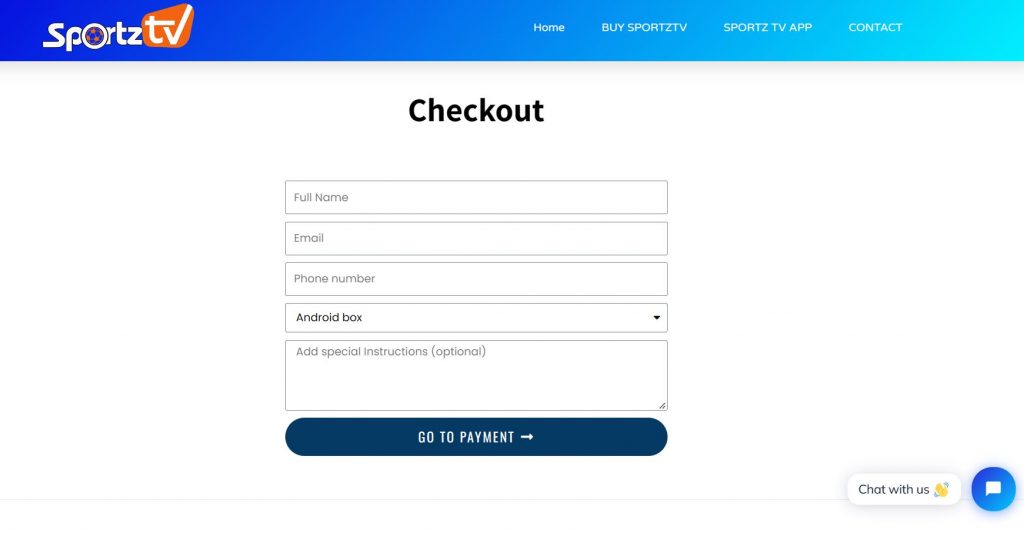 Fill in the Sportz TV IPTV subscription fields