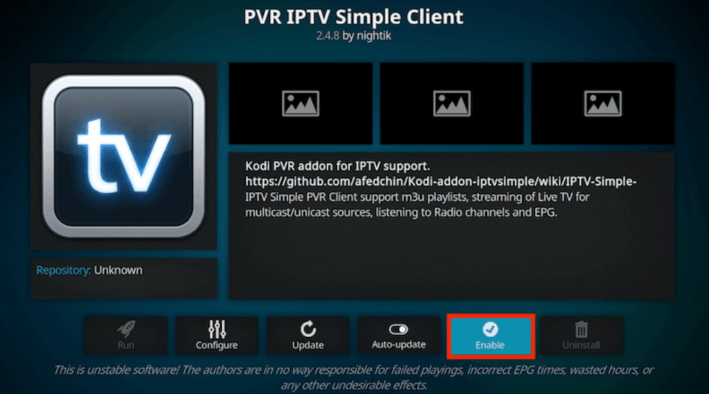 Click Enable to access Sportz TV IPTV