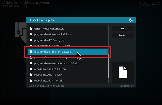 Choose the Stallion Addon zip file