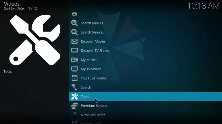 Open Umbrella Kodi Addon Tools menu