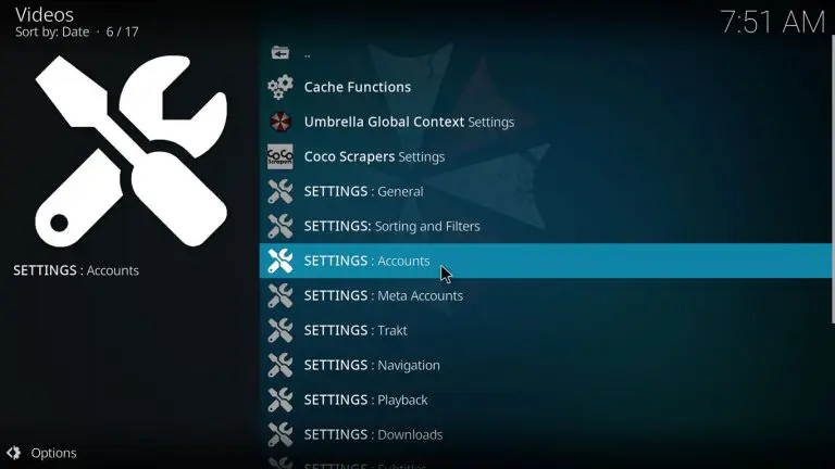 Select SETTINGS: Account option