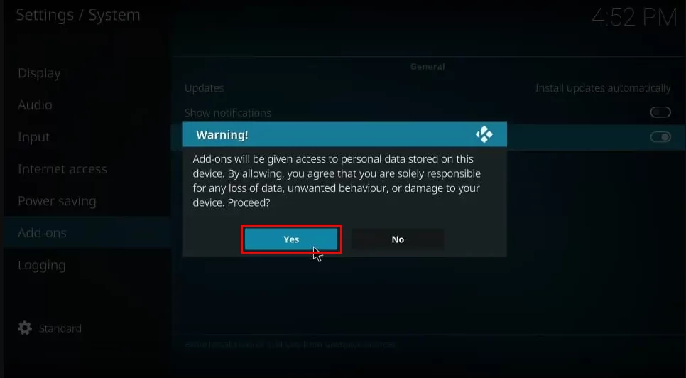 Select the Yes option