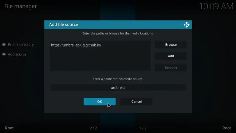 Enter the Umbrella Kodi Addon file source