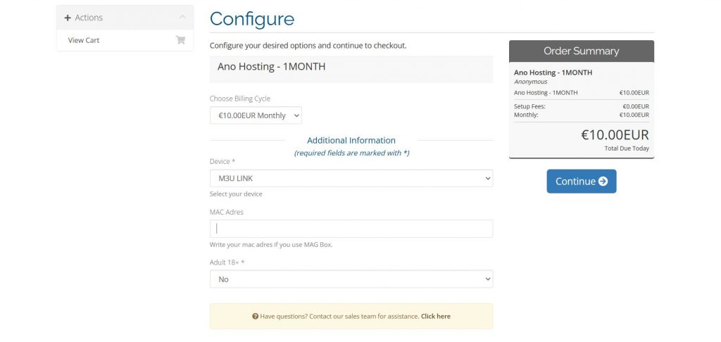 Click the Continue button in the Anonymous IPTV page