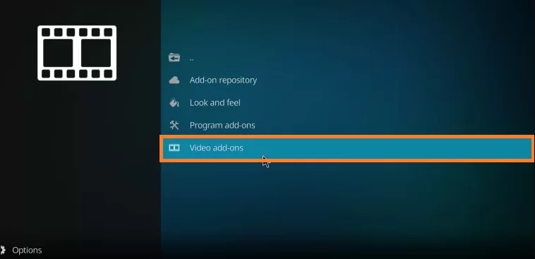 Choose the Video addons option to install Freedom IPTV Addon