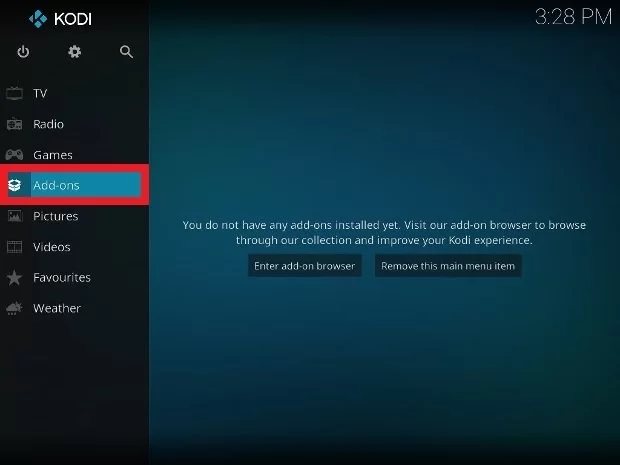 Select the Addons option