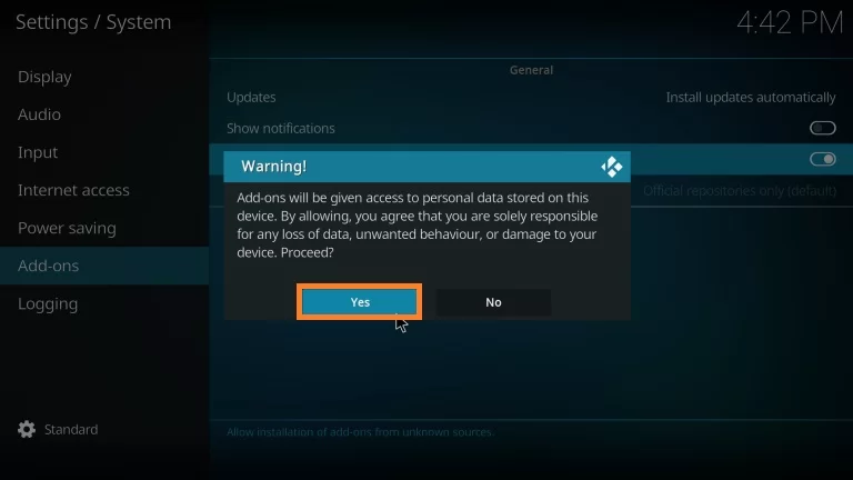 Select the Yes option