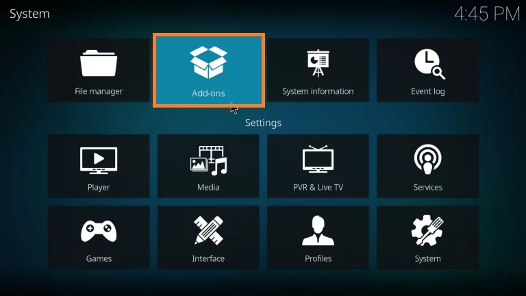 Select the Addons icon