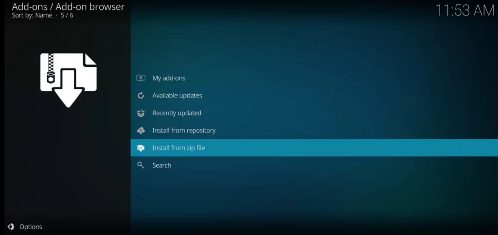 Select Install from zip file - Nemesis Kodi Addon
