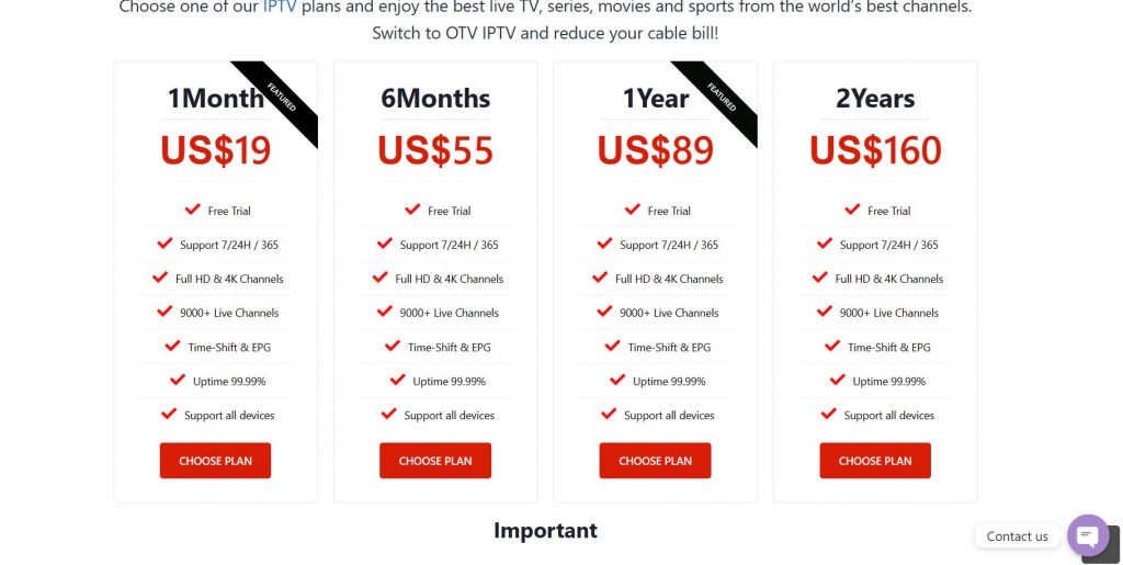 Select any OTV IPTV plan