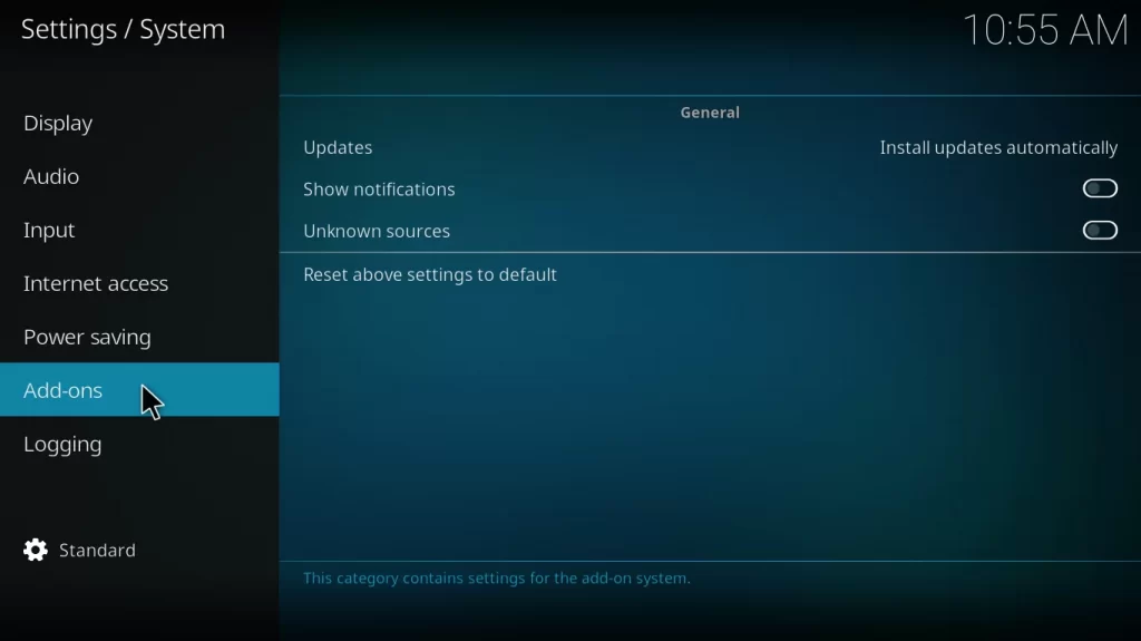 Select Unknown Sources to access SGTV Live TV Addon