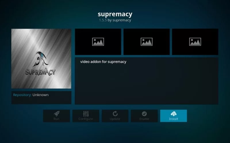 Select Install to get the Supremacy Kodi Addon