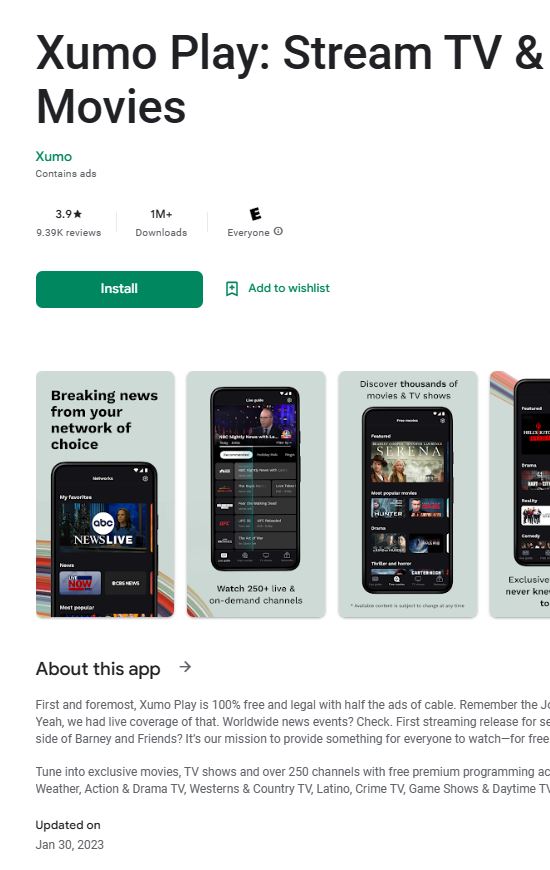 Install Xumo TV on Android