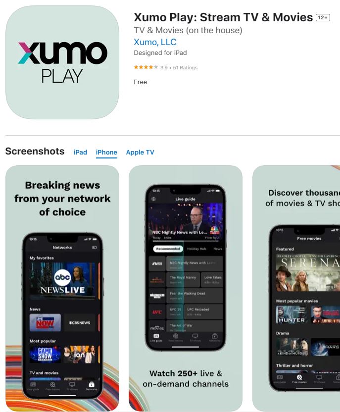 Install Xumo TV on iOS devices