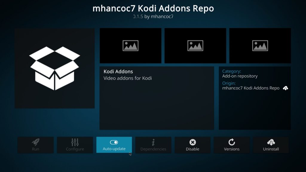 Select Auto Update to update the cCloud TV Kodi Addon