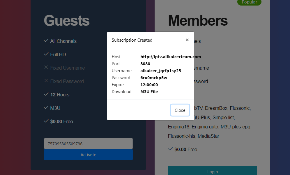 Click activate to get the AlKaicer IPTV playlist
