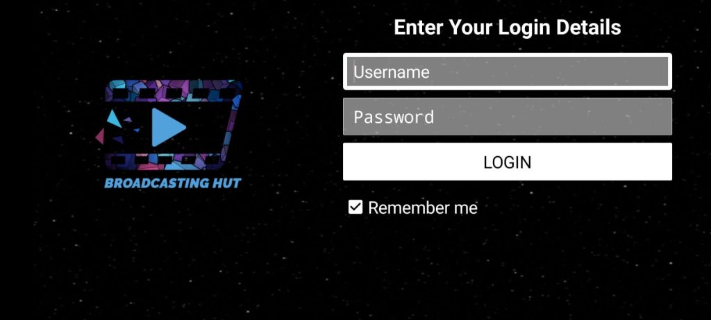 Sign in to the Broadcasting Hut IPTV app