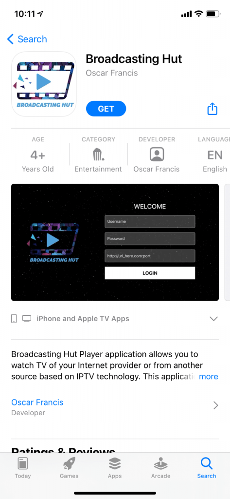 Install Broadcasting Hut IPTV on iOS devices