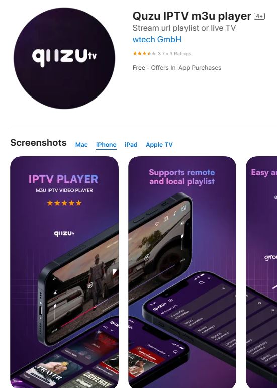 Install Quzu IPTV player