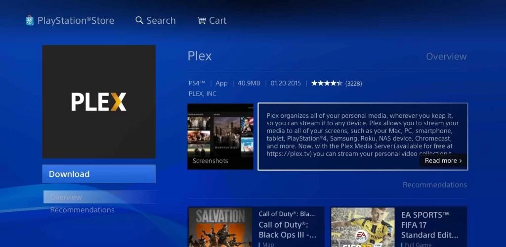 Select the Download button to install Plex