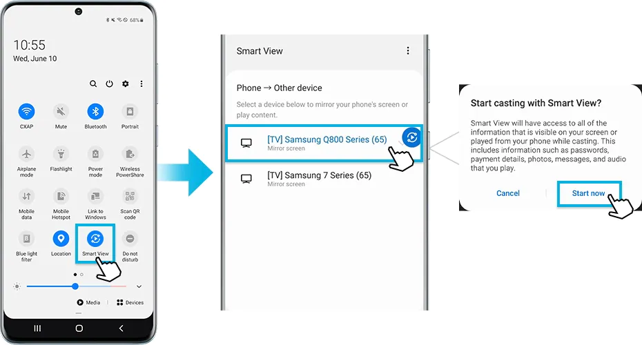 Select Start Now to cast IPTV on Samsung TV