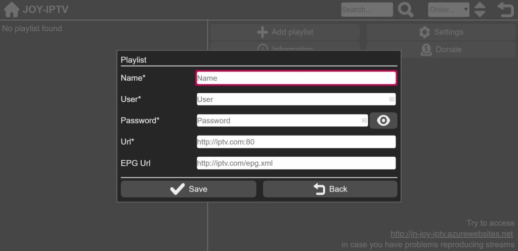 Sign in to Joy IPTV player
