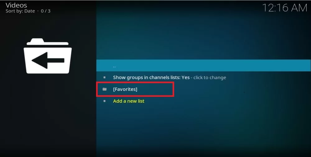 Choose the Favorites option in the Playlist Loader Kodi Addon 