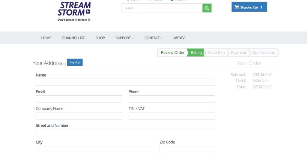Fill in the Streamstorm IPTV fields