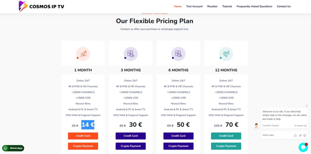 Choose any Cosmos IPTV plan
