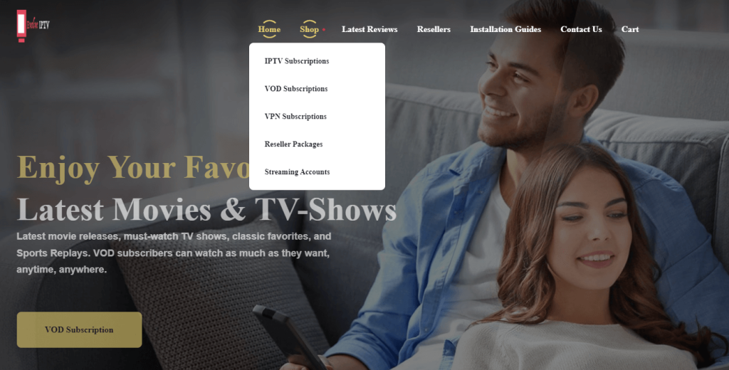 Select the Shop option from the home screen of IPTV Evolve