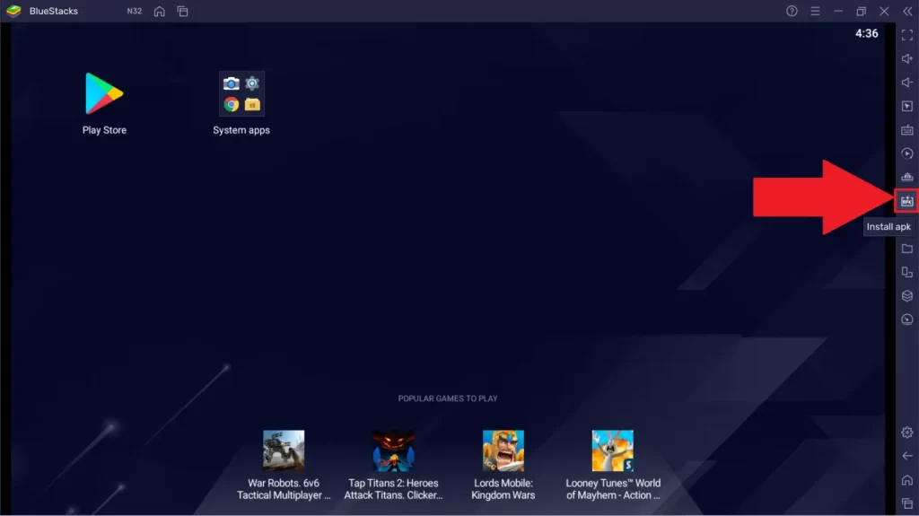 Click on the Install APK button on BlueStacks