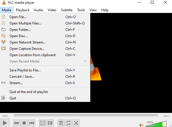 Select Media from the VLC Media Player