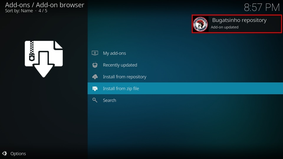Get the Sports HD Addon repository installed message