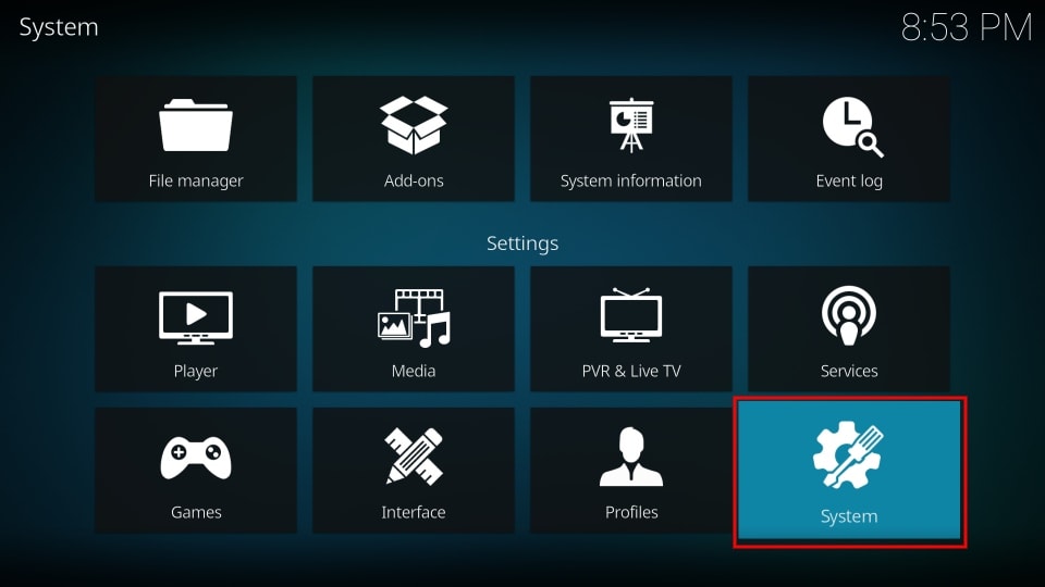 Choose the System option