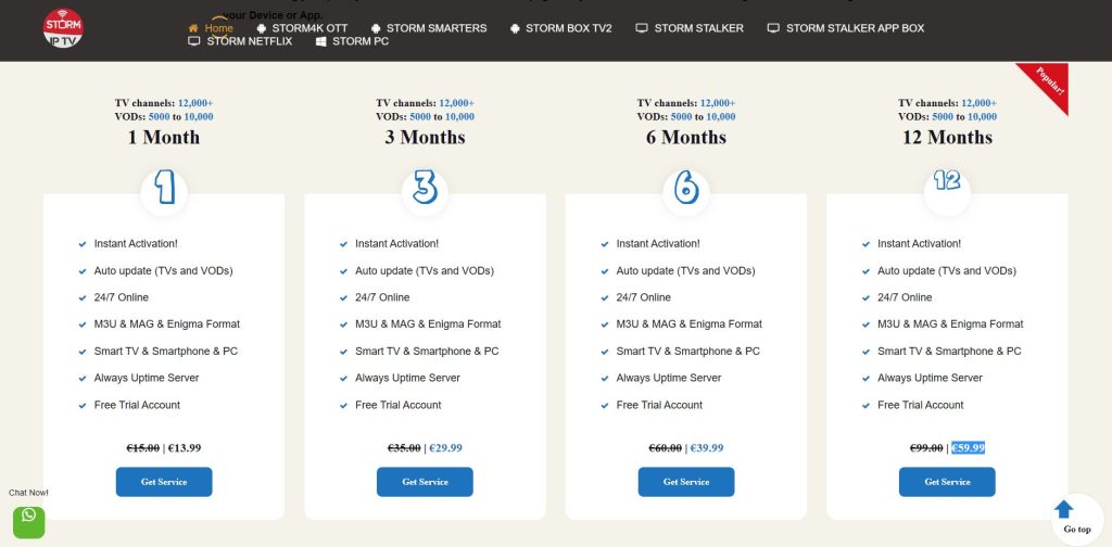 Choose any Storm IPTV plan