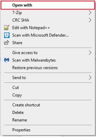 Choose the Open with option