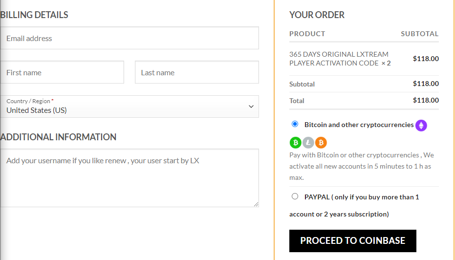 hit the Proceed to Coinbase button