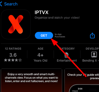 Tap on the Get button to stream DMTN IPTV on IPTVX