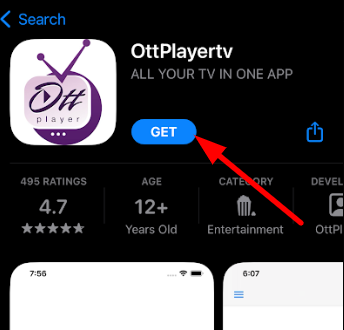 Tap on Get to install OTT Player on iOS