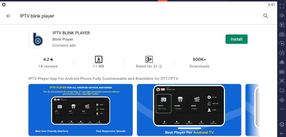 Tap Install button to stream IPTV Express on Windows using IPTV Blink Player
