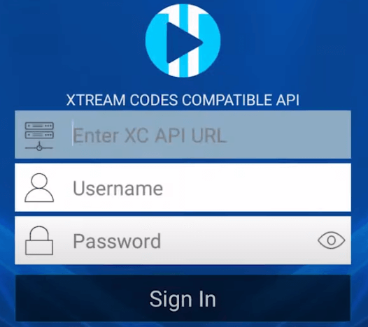 Enter the IPTV credentials on XCIPTV Player
